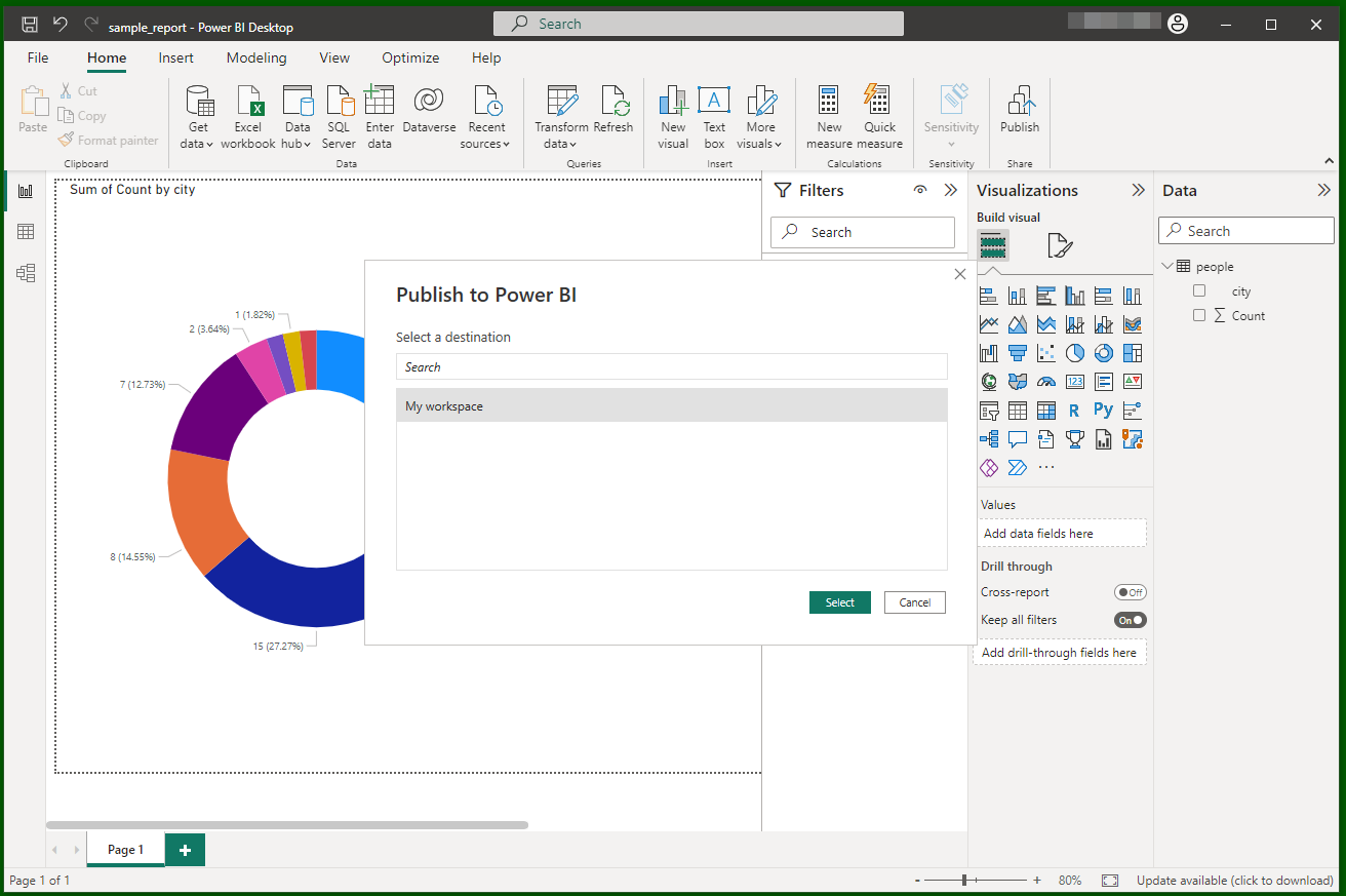 Power BI Service, Publishing the report